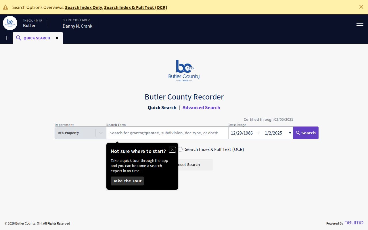 Hamilton residents directory Butler County Recorder record search screen