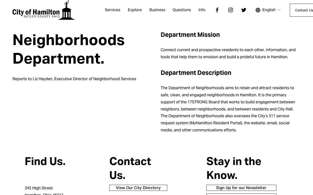 Hamilton neighbors information on the City of Hamilton Neighborhoods page