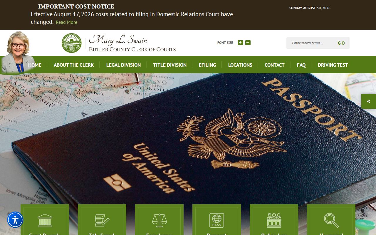 Hamilton resident lookup access through the Butler County Clerk of Courts website
