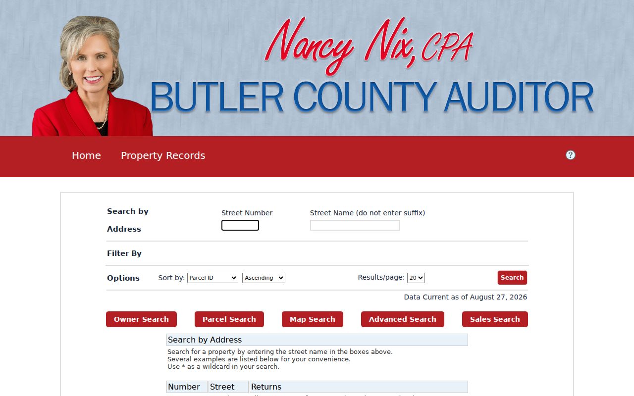 Hamilton street directory Butler County Auditor address search