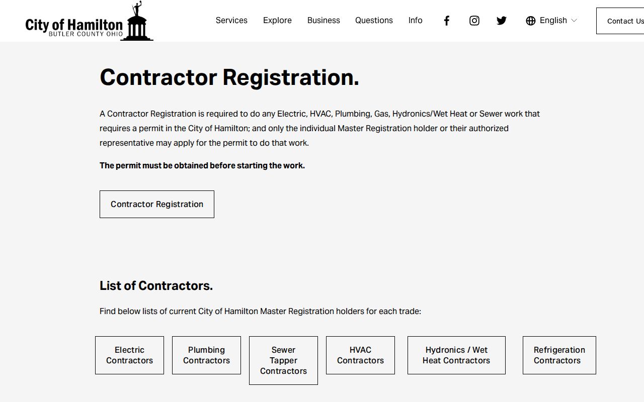 Hamilton street directory City contractor registration resource